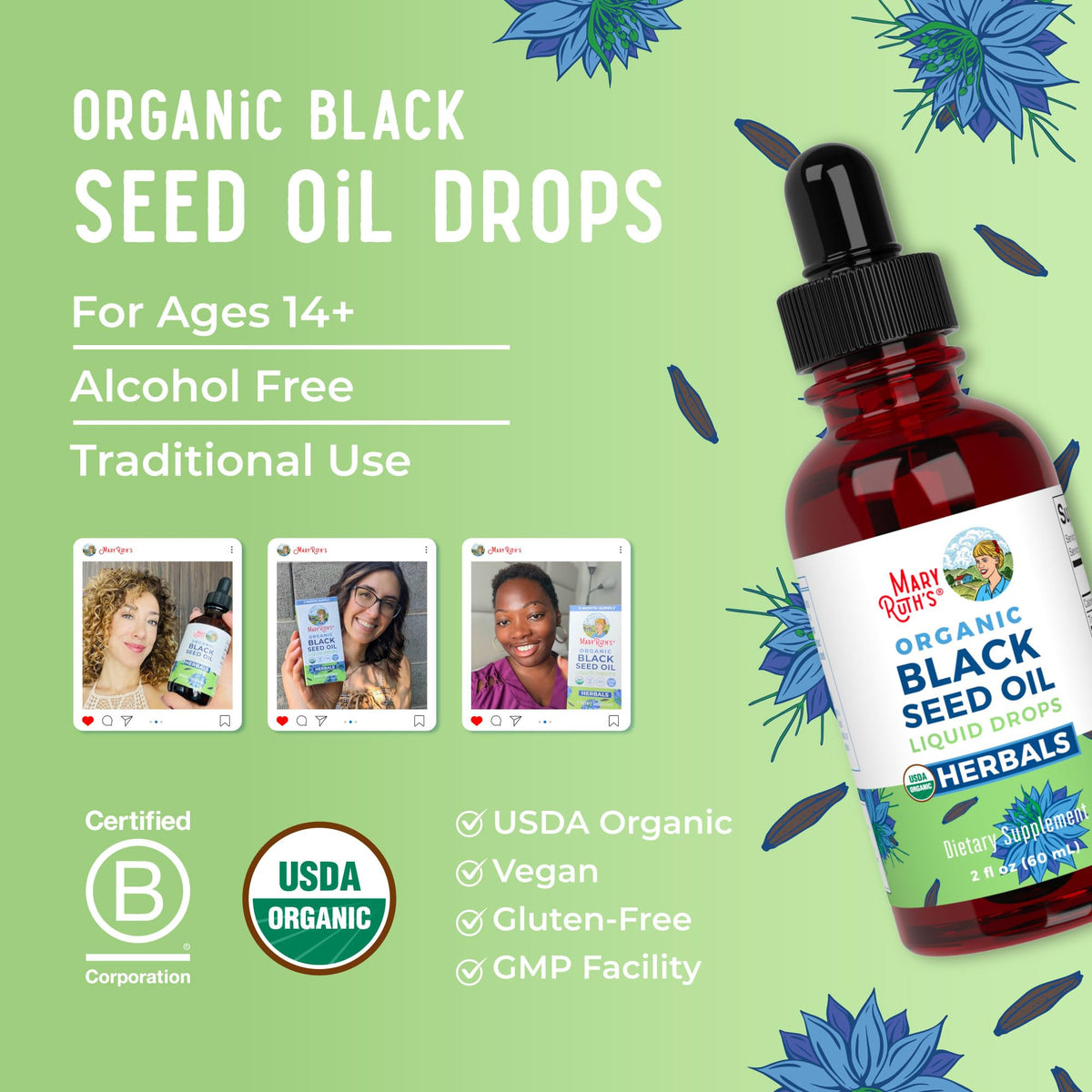 MaryRuth Organics Black Seed Oil Liquid Drops Cold Pressed | 3 Month Supply | USDA Organic Black Cumin Seed Oil | Immune Support | Respiratory Health | Sugar&Gluten Free | Vegan | Non-GMO | 2 Fl Oz MARYRUTH'SBuy Supplements Australia