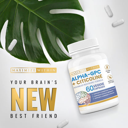 Maximize Within Alpha GPC + Citicoline 60 Ct, 1600mg Concentrated Formula- 99%+Highly Purified & Bioavailable Nootropic-Cognitive Enhancer, Supports Memory, Brain Function, Boosts Focus, Mood & Energy Maximize WithinBuy Supplements Australia