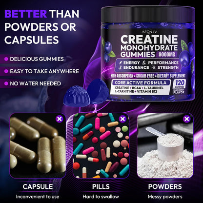 AEQNJV Creatine Gummies Monohydrate Complex for Men & Women, 9000MG Creatine Pre-Workout Supplement Enhance Muscle Strength Recovery Cognitive Health & Memory, 120 Gummies Sugar Free Vegan Non-GMO AEQNJVBuy Supplements Australia