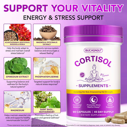 BUCAOAGU Cortisol Supplements for Women - Cortisol Reducer & Stress Support - Magnolia Bark, Rhodiola Rosea, Holy Basil, Magnesuim, Phosphatidylserine - Hormone Balance & Mood, Focus, Sleep Support BUCAOAGUBuy Supplements Australia