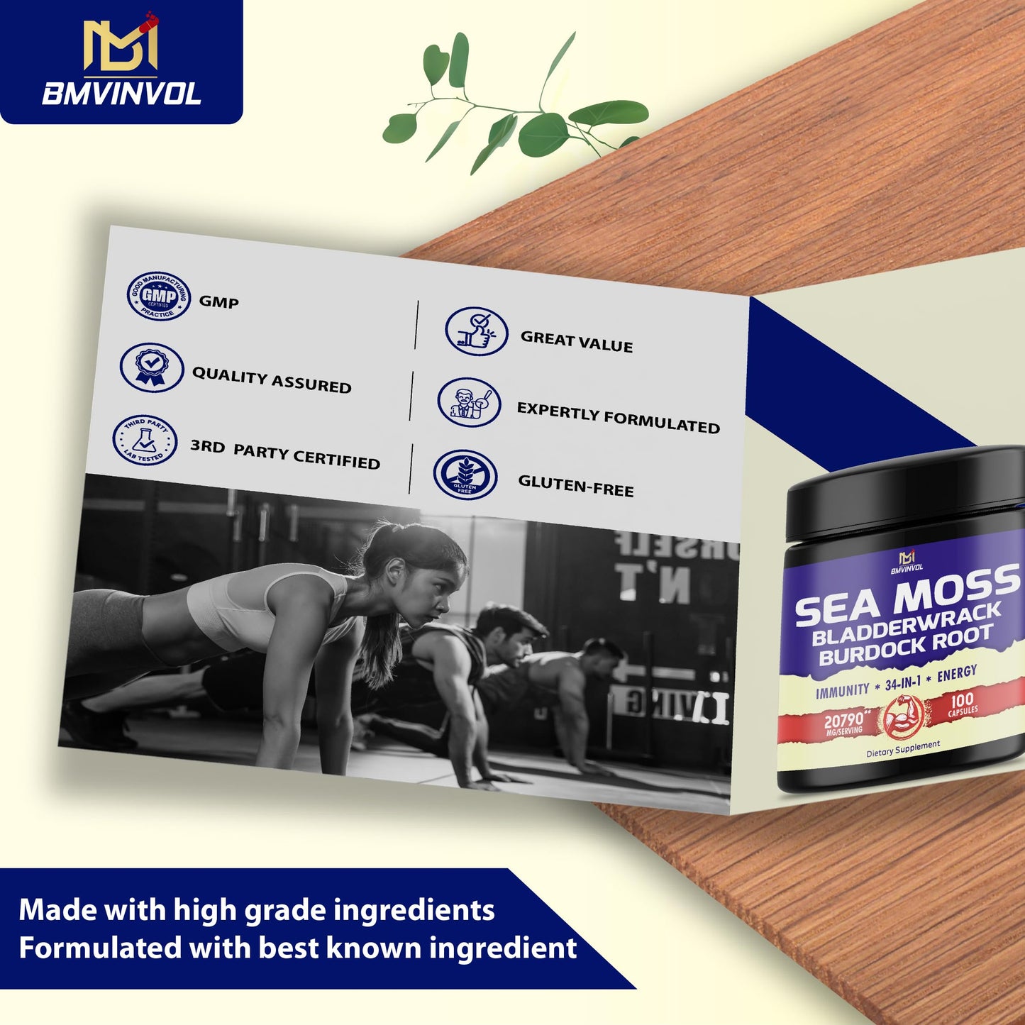 BMVINVOL 100 Capsules - Sea Moss Capsules 20790mg with Bladderwrack, Burdock BMVINVOLBuy Supplements Australia
