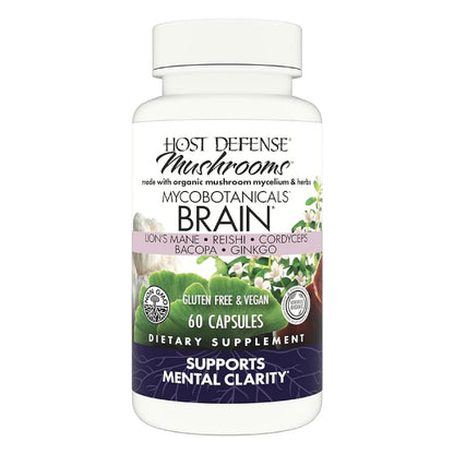 Host Defense MycoBotanicals Brain* Capsules - Brain Support Supplement with Lion's Mane, Reishi & Cordyceps Mushroom - Herbal Supplement for Memory & Focus Support - 60 Capsules Host DefenseBuy Supplements Australia