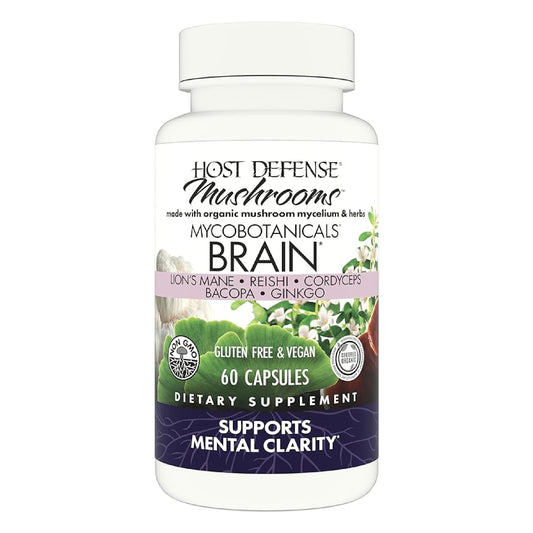 Host Defense MycoBotanicals Brain* Capsules - Brain Support Supplement with Lion's Mane, Reishi & Cordyceps Mushroom - Herbal Supplement for Memory & Focus Support - 60 Capsules Host DefenseBuy Supplements Australia