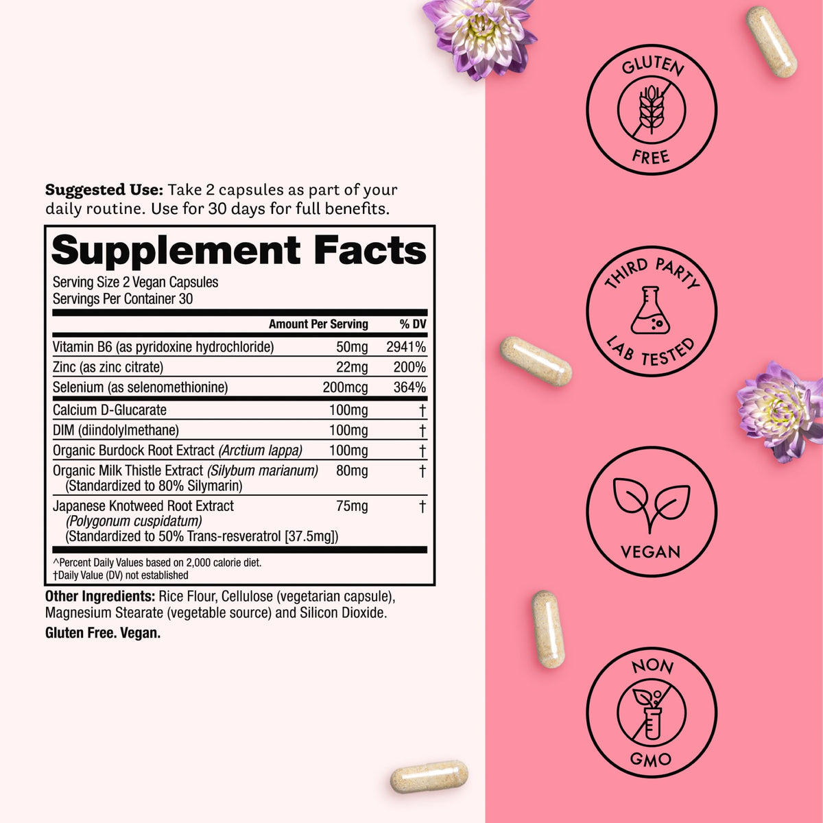 Winged Wellness Balance Babe, Hormone Balance & Estrogen Detox Supplement for Women - 100mg DIM & Calcium D-Glucarate & Milk Thistle for PMS Bloating, Cramps, Mood & Hormonal Acne Support, 60 Capsules Winged WellnessBuy Supplements Australia