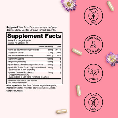 Winged Wellness Balance Babe, Hormone Balance & Estrogen Detox Supplement for Women - 100mg DIM & Calcium D-Glucarate & Milk Thistle for PMS Bloating, Cramps, Mood & Hormonal Acne Support, 60 Capsules Winged WellnessBuy Supplements Australia