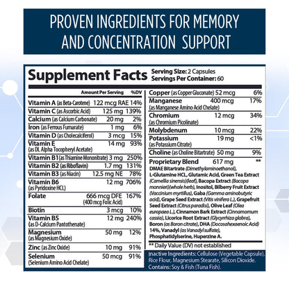 Neuro Plus Brain & Focus Formula - Nootropic Brain Booster Supplement, Supports Brain Health, Mental Clarity & Focus - Enhances Concentration & Mental Energy – 120 Capsules (1) healblendBuy Supplements Australia
