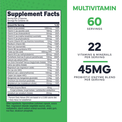 Type Zero Multivitamin Capsules (120 Capsules) (1300 mg) - with Probiotics + 22 Vitamins and Minerals, GMO-Free Type ZeroBuy Supplements Australia