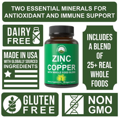 Zinc with Copper + Whole Food Blend of 25 Vegetables and Fruits for Max Absorption. Immune Support Supplement Capsules. Two Essential Minerals for Immunity. Zinc Vitamin Pills for Men and Women. Peak PerformanceBuy Supplements Australia