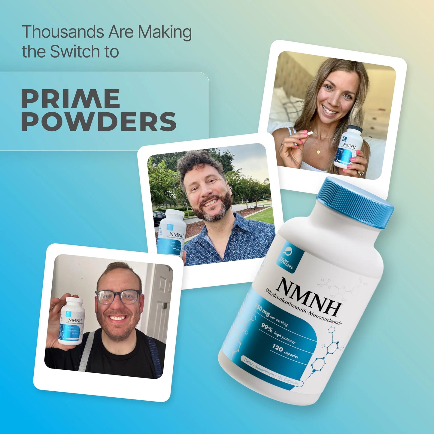 Prime Powders NMNH: Dihydronicotinamide Mononucleotide (120 Capsules) NAD+ Support NR NAD Supplement Prime PowdersBuy Supplements Australia