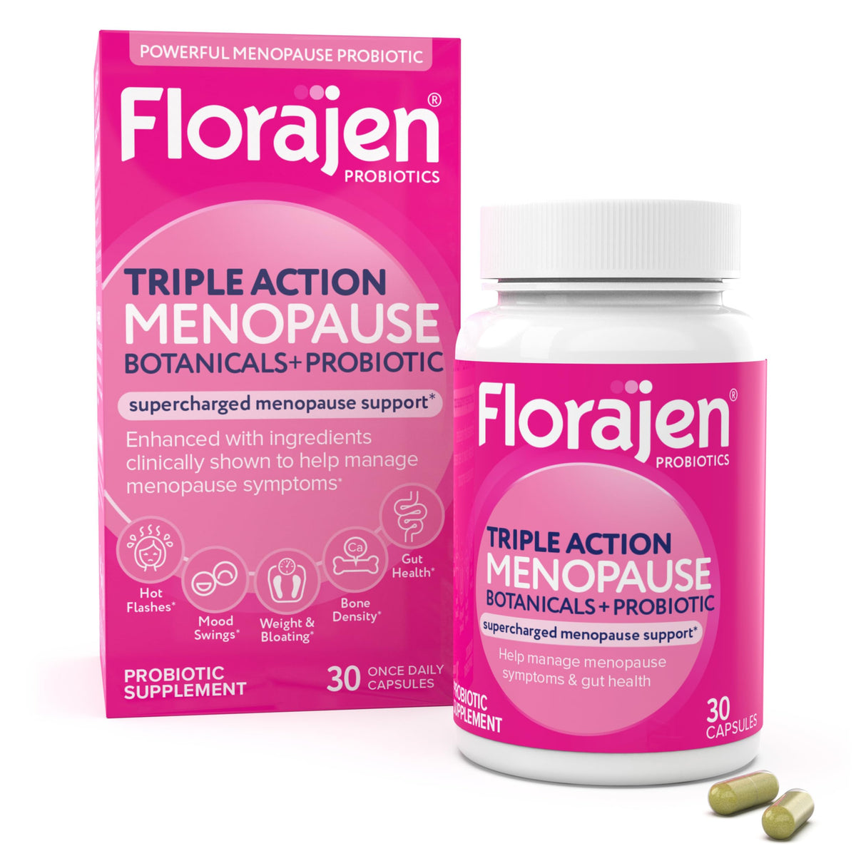 Florajen Triple-Action Menopause Probiotic - Hormonal Balance, Hot Flash, & Mood Swing Relief - Weight Management & Digestive Support - Featuring Berberine, Black Cohosh, & Botanical - 30 Capsules FlorajenBuy Supplements Australia