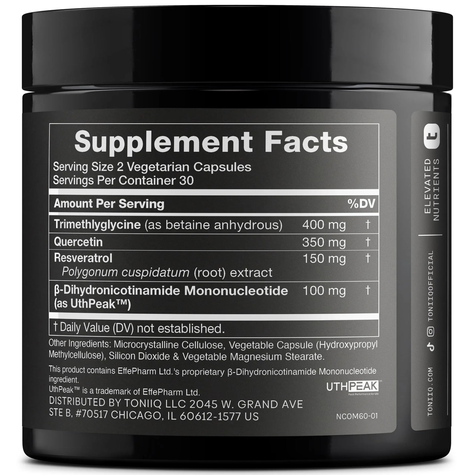 Toniiq NMNH Supplement – Ultra High Potency 1,000mg Complex with Clinically Studied Uthpeak™ NMNH, Resveratrol, Quercetin & TMG – Highly Purified – Third-Party Lab Tested – 60 Capsules ToniiqBuy Supplements Australia