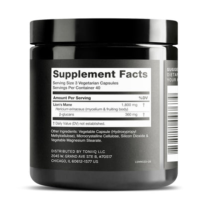 Toniiq Lion’s Mane - Ultra High Potency 10:1 Extract with 30% Polysaccharides - Highly Concentrated & Bioactive - Third-Party Lab Tested - 120 Capsules Toniiq buy supplements Au