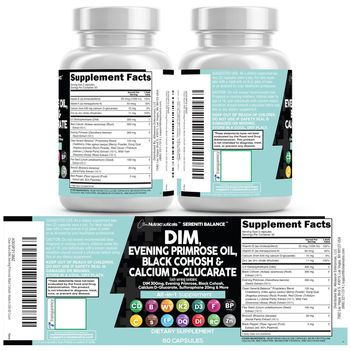 Clean Nutraceuticals DIM Evening Primrose Black Cohosh Calcium D-Glucarate Sulforaphane Flax Seed Extract - Hormonal Support Vitamins for Women with Dong Quai - 60 Caps Clean NutraceuticalsBuy Supplements Australia