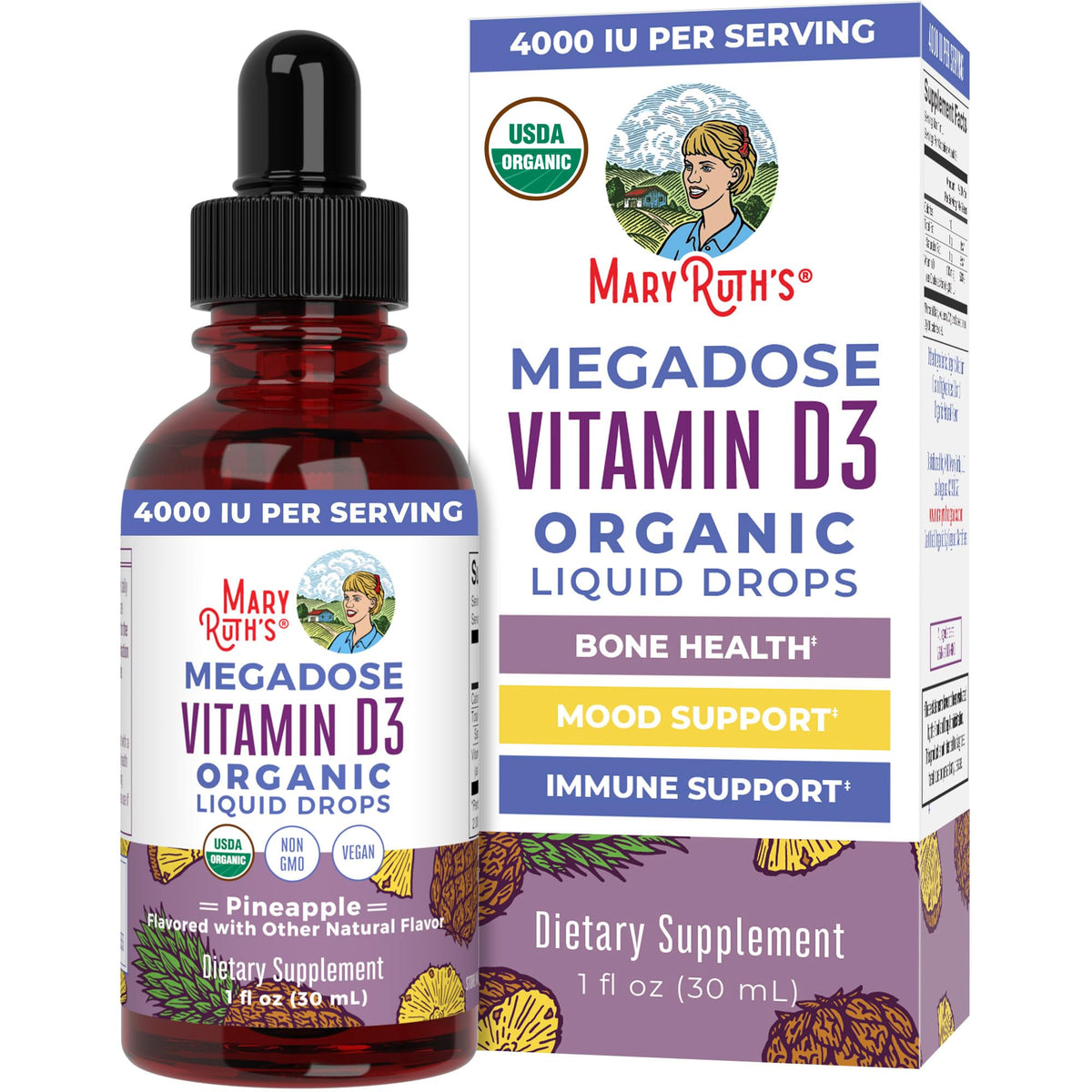 MaryRuth Organics Vitamin D3 Liquid Drops | Megadose 4000 IU | USDA Organic Liquid Vitamin D Spray for Adults & Kids | Immune Support & Bone Health | Vegan | Gluten Free | Non-GMO | 30 Servings MARYRUTH'SBuy Supplements Australia
