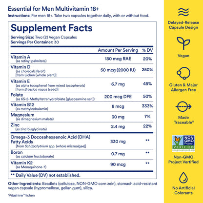 Ritual Men’s 18+ Daily Multivitamin - Key Essential Vitamins and Minerals to Support Energy, Muscle, Heart, Brain Health* - Including Zinc, D3, B12, A, K2