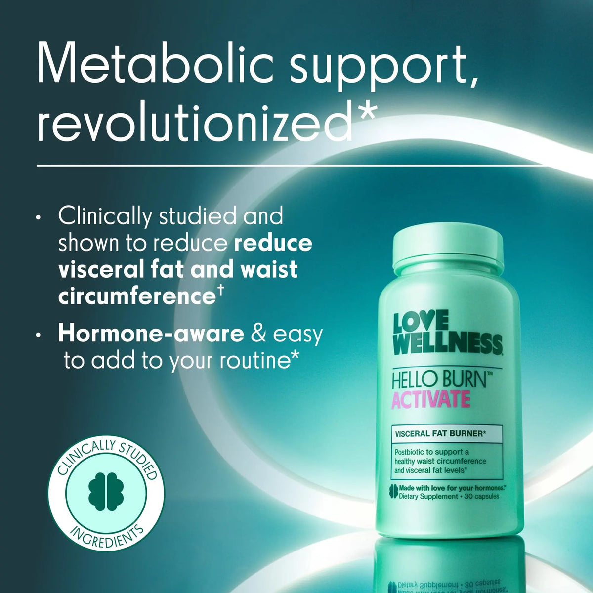 Love Wellness Hello Burn Activate | Support Visceral Fat Burn with HT BPL1 Postbiotic | Supports Healthy Waist Circumference, Longevity and Metabolic Wellness | 30 Count Love WellnessBuy Supplements Australia