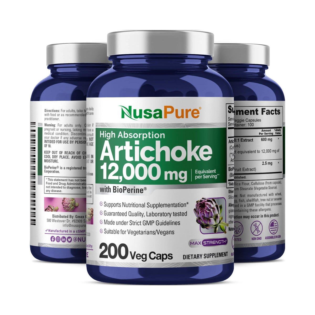 NusaPure Artichoke 20:1 Extract, 600 mg Equivalent to 12,000mg 200 Veggie caps (Non-GMO, Gluten Free) NusaPureBuy Supplements Australia
