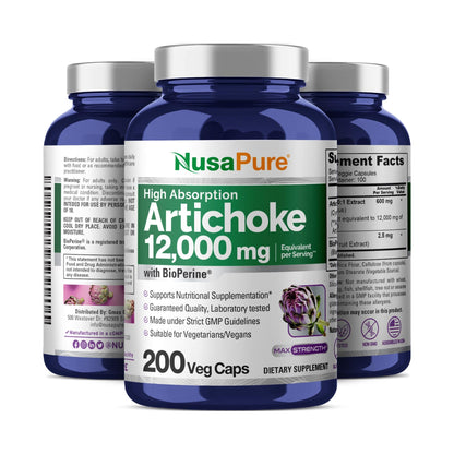 NusaPure Artichoke 20:1 Extract, 600 mg Equivalent to 12,000mg 200 Veggie caps (Non-GMO, Gluten Free) NusaPureBuy Supplements Australia
