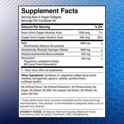 WELLNESS LABSRX NAD+ Supplement - Third-Party Tested NMNH Supplement Softgels, NAD Resveratrol 2500mg NAD Supplements for Anti-Aging, Longevity, and Cellular Health Support - Made in USA WELLNESS LABSRXBuy Supplements Australia
