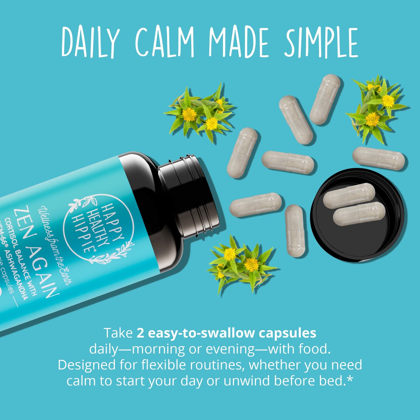 Zen Again Cortisol Manager with Ashwagandha KSM-66® | Cortisol Supplements for Women | 11-in-1 Complex | Natural Stress Support Supplement with L-Theanine, Rhodiola & Magnesium | Vegan, 60 Ct Happy Healthy HippieBuy Supplements Australia