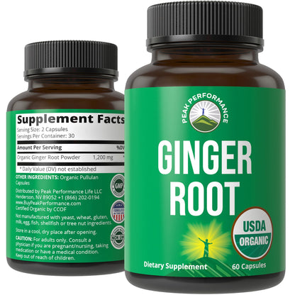 Peak Performance USDA Organic Ginger Root Capsules. Vegan Ginger Pills Supplement for Women & Men to Support Digestion, Occasional Nausea Relief, Gas & Bloat Support, and Gentle Stomach Comfort Peak PerformanceBuy Supplements Australia