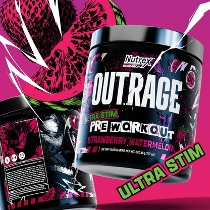 Outrage Ultra HIGH STIM Pre-Workout Powder for Men | 400mg Caffeine, L-Citrulline, Beta-Alanine, Creatine | Extreme Energy, Focus, Strength & Endurance