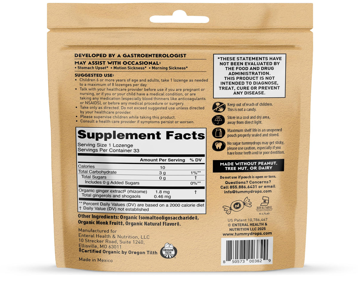 Tummydrops, No Sugar Strawberry Ginger Flavor, Gluten Free & Vegan, 33 Individually Wrapped Organic Ginger Lozenges Made with Organic Monkfruit tummy drops buy supplements Au