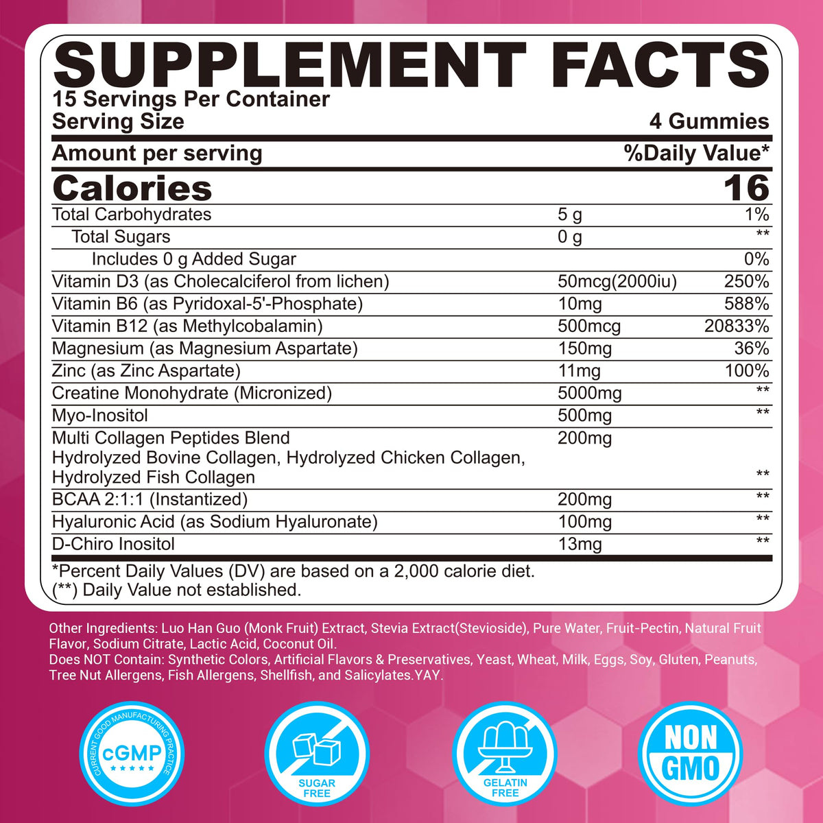 Creatine for Women Gummies, Micronized Creatine Monohydrate + Myo-Inositol, Collagen Peptides, BCAAs, Hyaluronic Acid, Vitamin B6 B12, Zinc for Enërgy, Föcus, Hörmonal Balance, Sugar Free, 120 Counts LILICAREBuy Supplements Australia