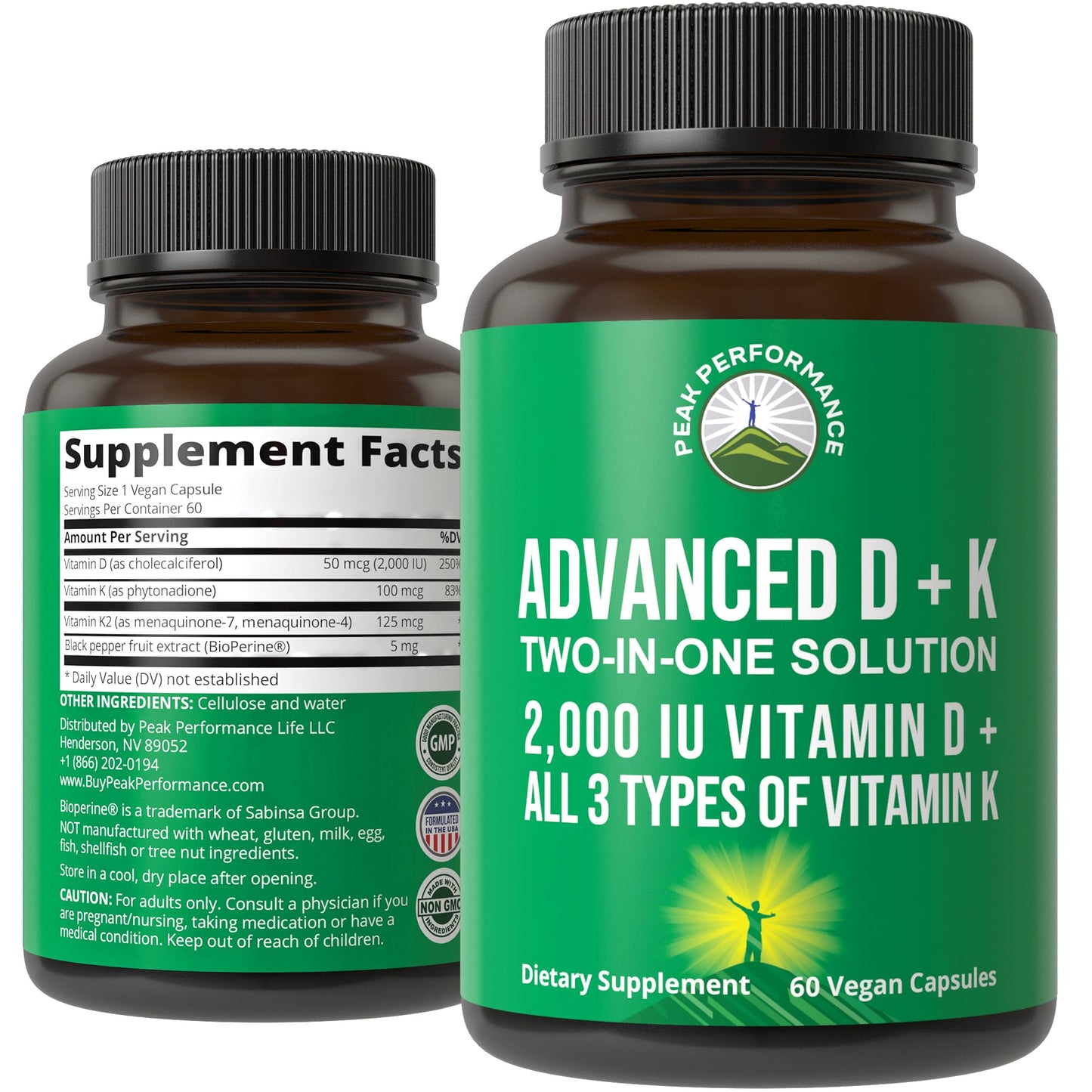 Peak Performance Advanced Vitamin D 2000 IU with All 3 Types of Vitamin K Vitamin D3 and Vitamin K2, K1, MK-7 (MK7), MK4 Supplements - 60 Small and Easy to Swallow Vegetable Pills Peak PerformanceBuy Supplements Australia