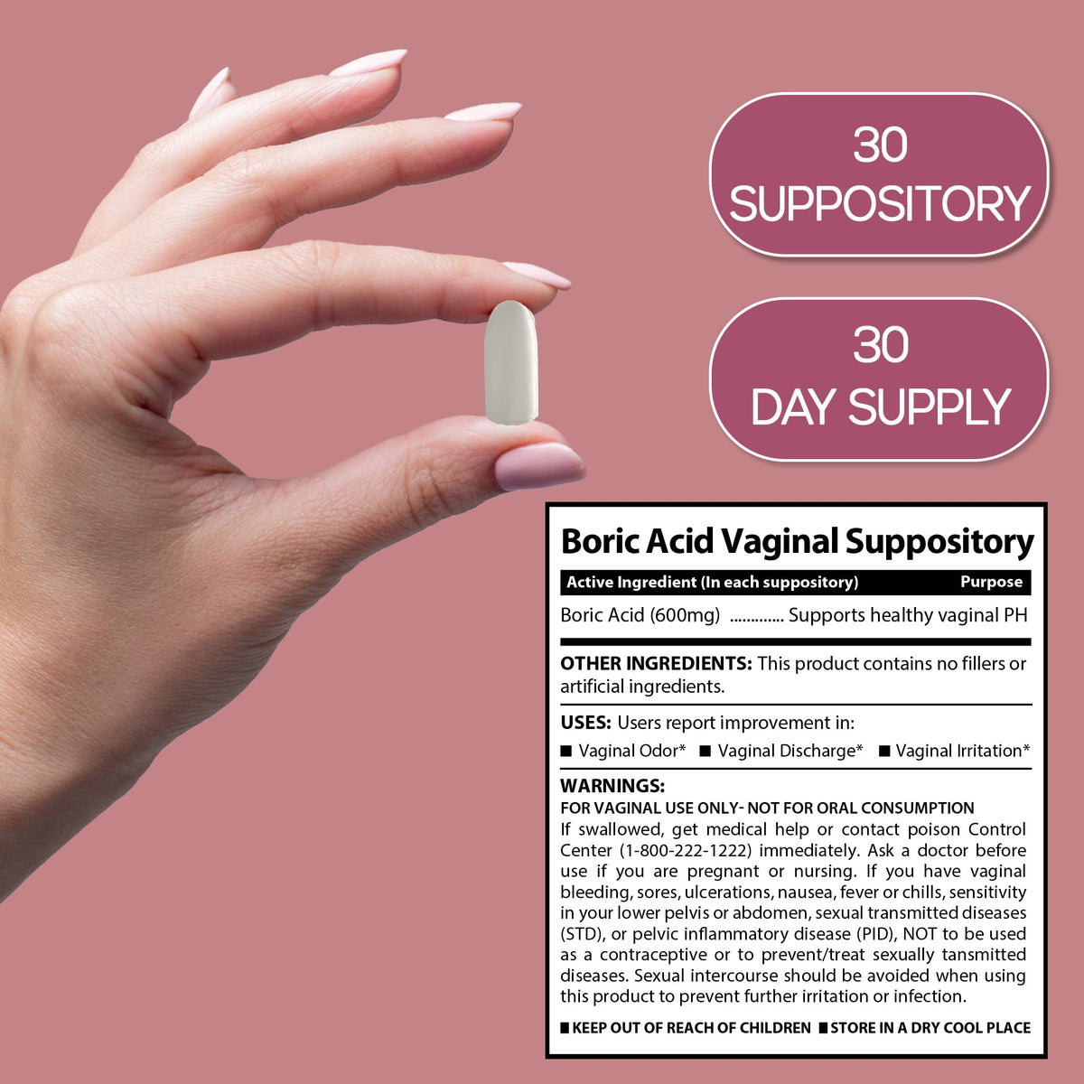 Boric Acid Suppositories for Women 600 mg, Pure Boric Acid pH Balance for Women & Vaginal Odor Control – 30 Suppositories, Made in USA HARMONIFYBuy Supplements Australia
