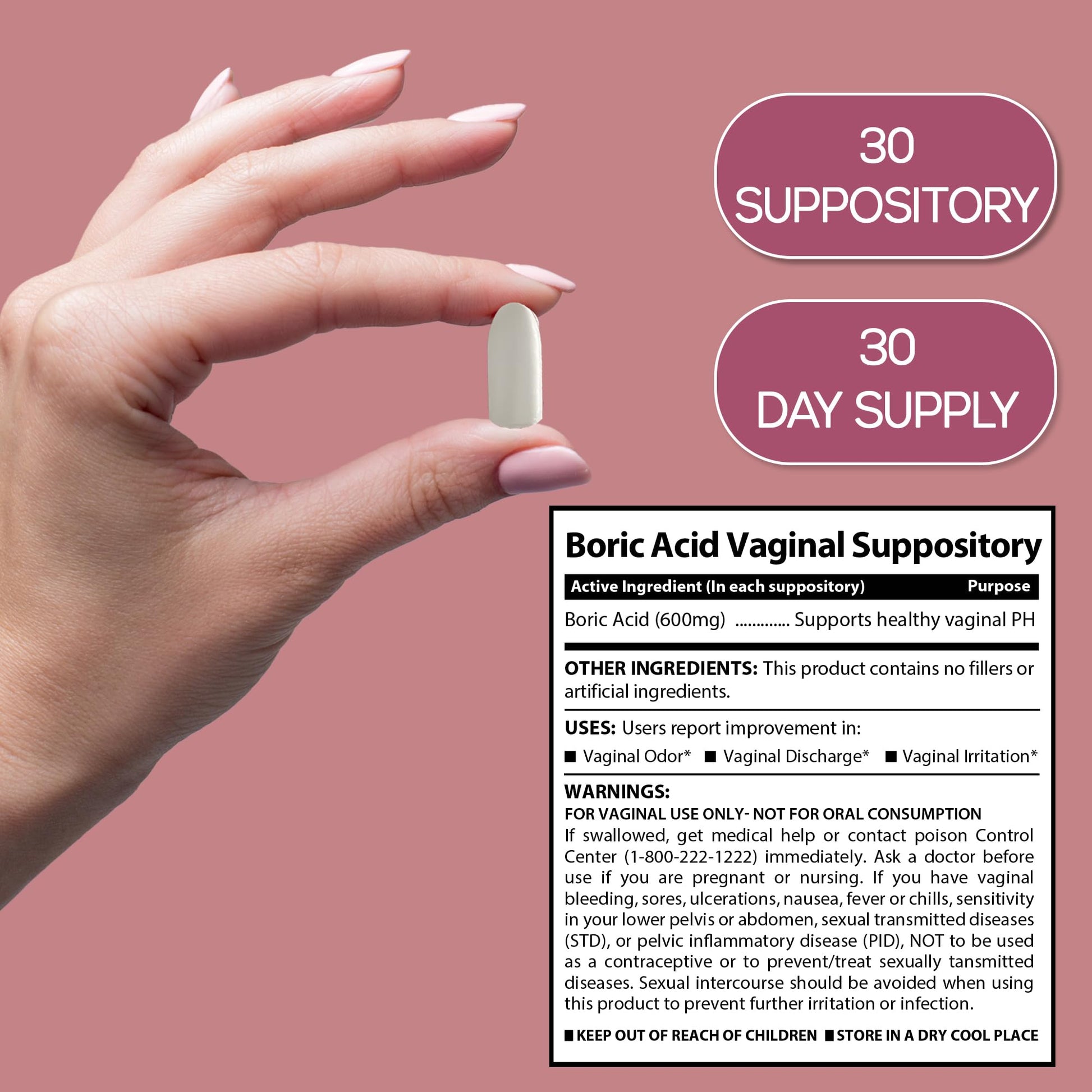 Boric Acid Suppositories for Women 600 mg, Pure Boric Acid pH Balance for Women & Vaginal Odor Control – 30 Suppositories, Made in USA HARMONIFYBuy Supplements Australia