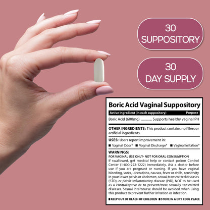 Boric Acid Suppositories for Women 600 mg, Pure Boric Acid pH Balance for Women & Vaginal Odor Control – 30 Suppositories, Made in USA HARMONIFYBuy Supplements Australia