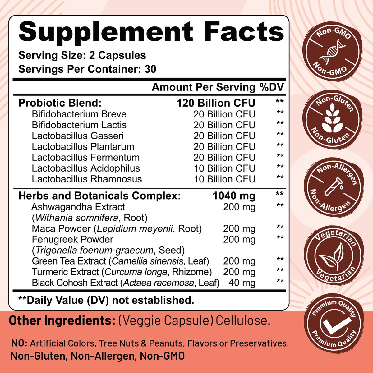 Menopause supplements for women, 120 Billion CFU Probiotic, 13-in-1 Herbs & Botanicals Complex, for Hormone Menopause, Hot Flashes, Night Sweats, Mood Swings, Sleep Disturbances, Vegan, 60 Capsules TrehealttBuy Supplements Australia