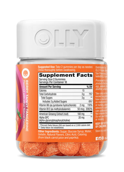OLLY Laser Focus Gummy, Ginseng, Alpha GPC, B Vitamins, Berry Tangerine Flavor - 36 Count OLLYBuy Supplements Australia