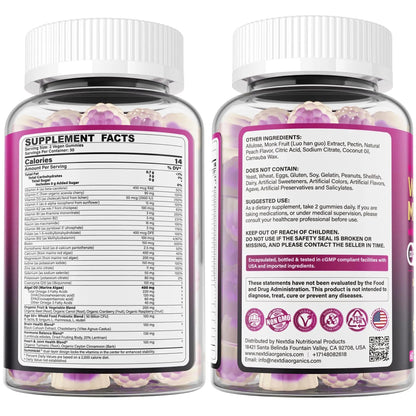 Multivitamin for Women 50 Plus Gummies, Vegan Omega 3, Methylfolate, Calcium, D3 K2, CoQ10, Daily Vitamin A C E, Methylated B12, Biotin, B Complex Nextdia