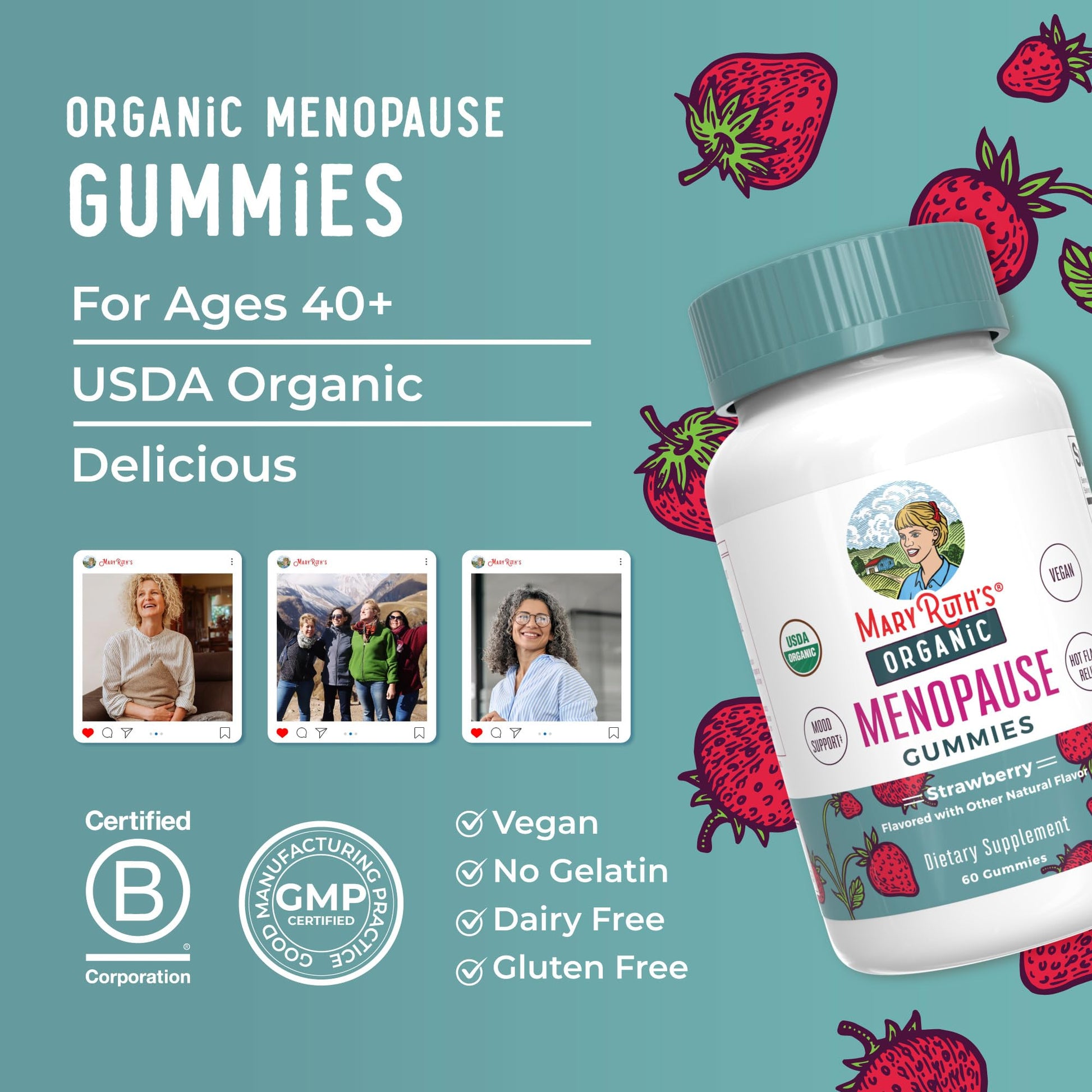 Organic Menopause Gummies by MaryRuth's | Menopause Supplements for Women | Mood Support | Hot Flash Relief | Maca Root | Black Cohosh | USDA Organic | Non-GMO | Vegan | 30 Servings MARYRUTH'SBuy Supplements Australia