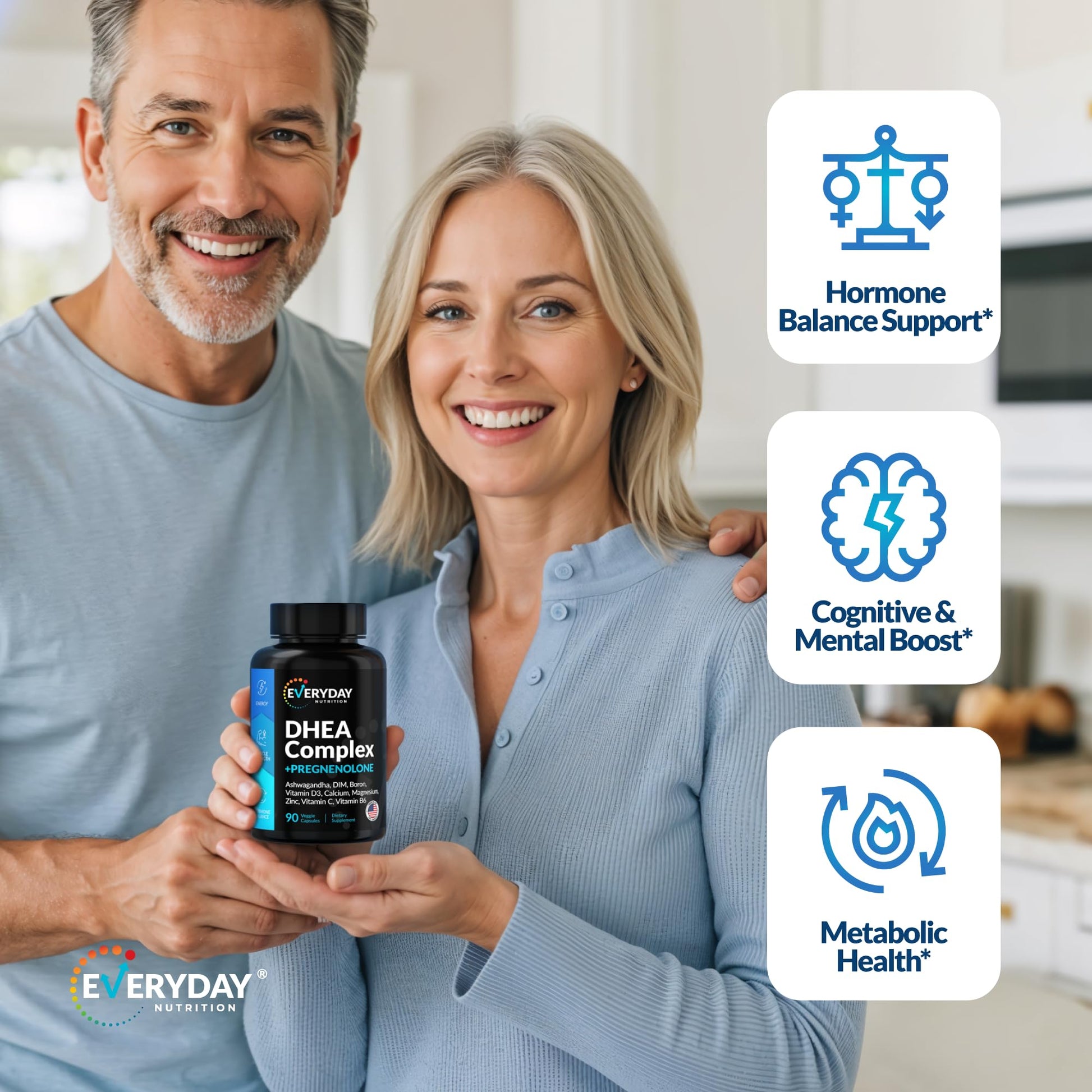 DHEA Micronized 200mg Complex with Pregnenolone 100mg Supplement for Men & Women with Ashwagandha, DIM, Magnesium, Boron, Calcium , Zinc, Vitamin D3, C and B6 Hormone Support - Made in USA 90 Capsules EVERYDAY NUTRITIONBuy Supplements Australia