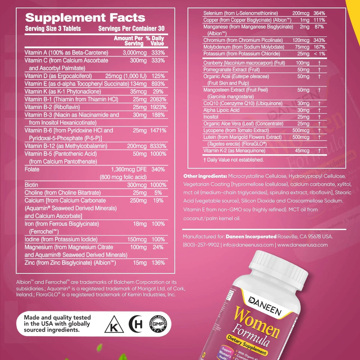 DANEEN Daily Multivitamin for Women - 36 Essential Ingredients - 90 Tablets - Vitamins for Women Multivitamin DANEEN