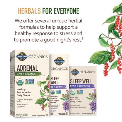 Garden of Life Organics Adrenal Daily Balance, Adaptogenic Herbs Ashwagandha, Holy Basil, B Complex & Probiotics, Organic Non-GMO, Vegan, Gluten Free Supplement, Two Month Supply, 120 Tablets Garden of LifeBuy Supplements Australia