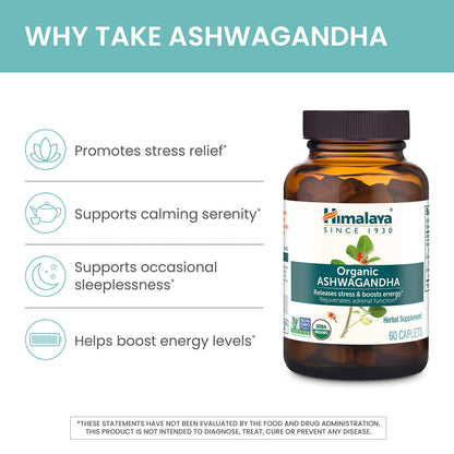 Himalaya Organic Ashwagandha Root, 120 Day Supply - Herbal Adrenal Support Supplements for Stress Relief and Energy Support - USDA Organic, Non-GMO, Vegan, Gluten Free, 60 Caplets, 2 Pack HimalayaBuy Supplements Australia