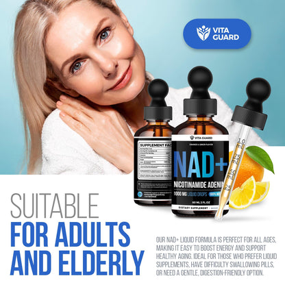 Vita Guard Pure NAD+ Supplements 1000mg Liquid Drops for Women & Man | Nicotinamide Adenine Similar to Nicotinamide Riboside NAD Plus Boosting Supplement - Natural Lemon & Orange Flavor Vita GuardBuy Supplements Australia