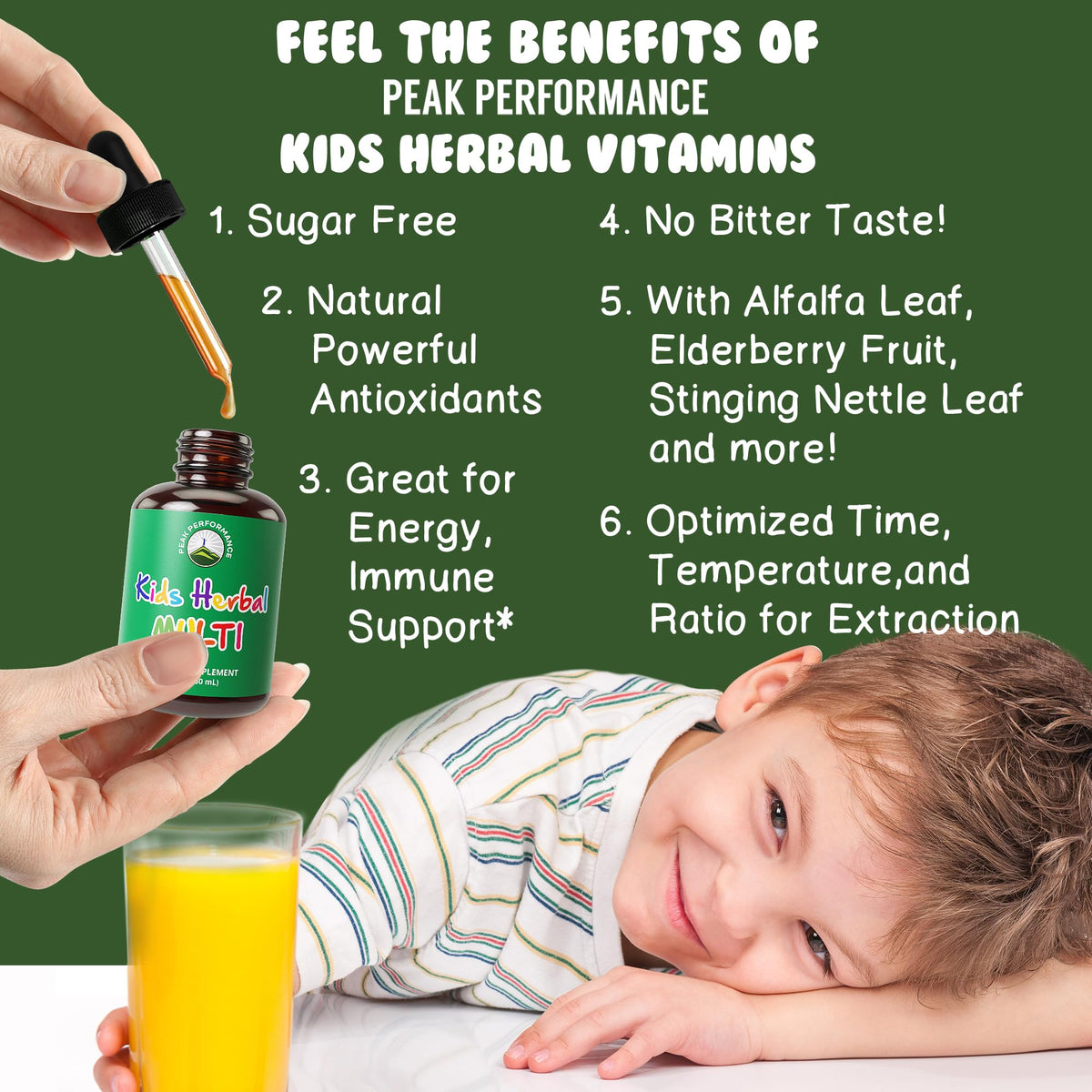 Kids Vitamins from Herbs. Liquid Kids Herbal Multivitamin. No Bitter Taste. Sugar Free 14-in-1 Vegan Supplement Drops for Toddlers, Children, Teens. Mixed in Water They Won't Even Taste It Peak PerformanceBuy Supplements Australia