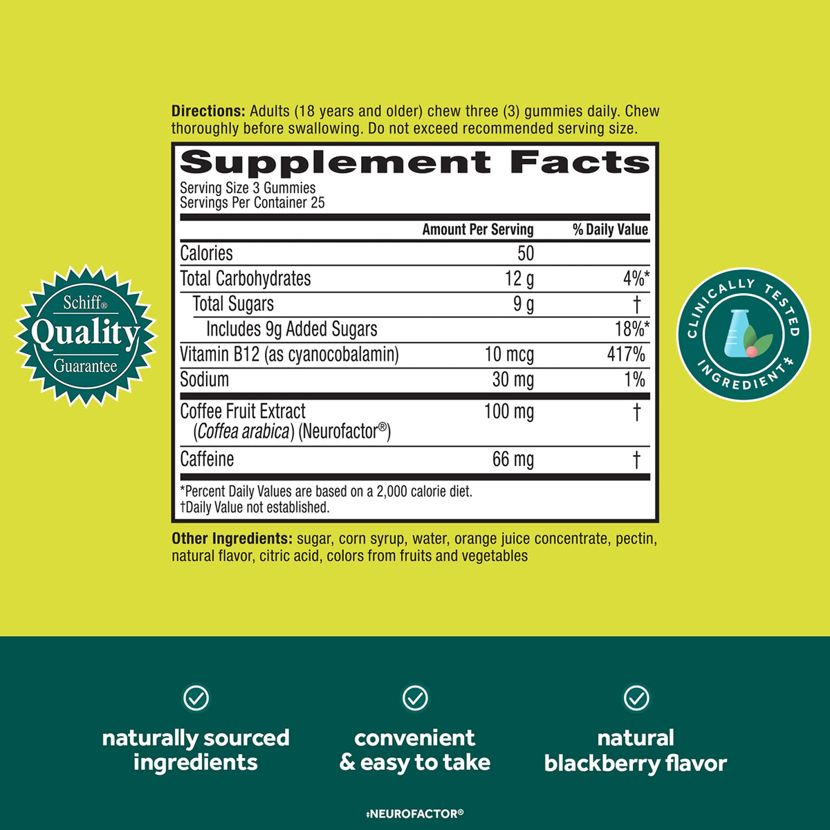 NEURIVA Brain + Energy Gummies, Nootropic Brain Supplements for Focus and Concentration with Neurofactor, Vitamin B12 & Caffeine for an Energy Boost*, 75ct Natural BlackBerry NEURIVABuy Supplements Australia