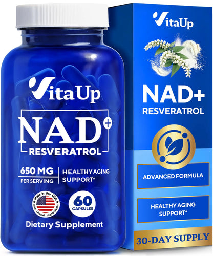 VitaUp NAD+ Resveratrol Supplement - USA Made Trans Resveratrol NAD Supplement 650mg - Nicotinamide Adenine Dinucleotide Capsules for Healthy Aging, Energy & Focus Support - 60 Count VitaUpBuy Supplements Australia