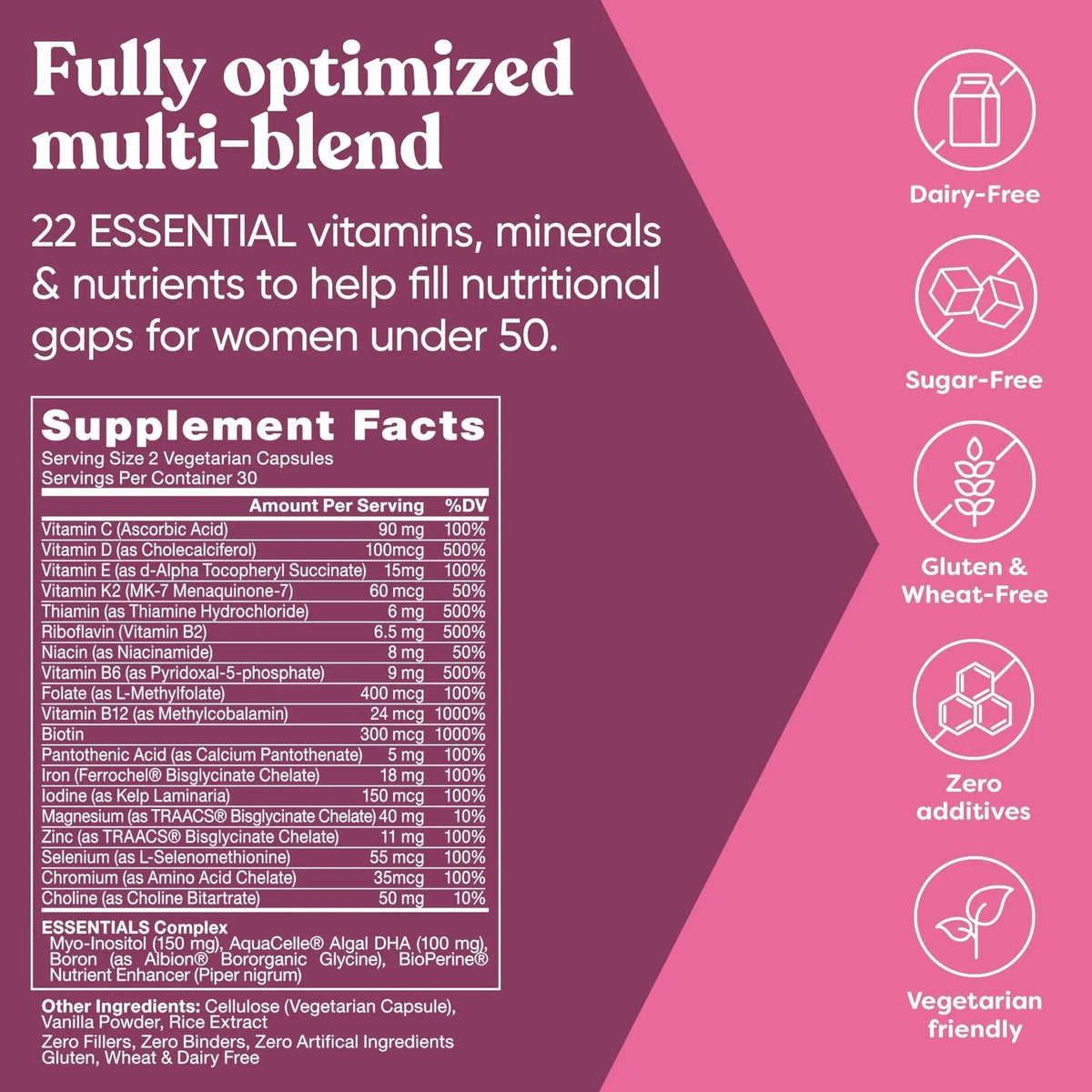 Next Gen Multivitamin for Women – 22 Optimized Vitamins for Immunity, Beauty, Brain, Energy, Bones and Heart – Vitamin C, D, E, K, Iron, B6 and DHA Eu Natural