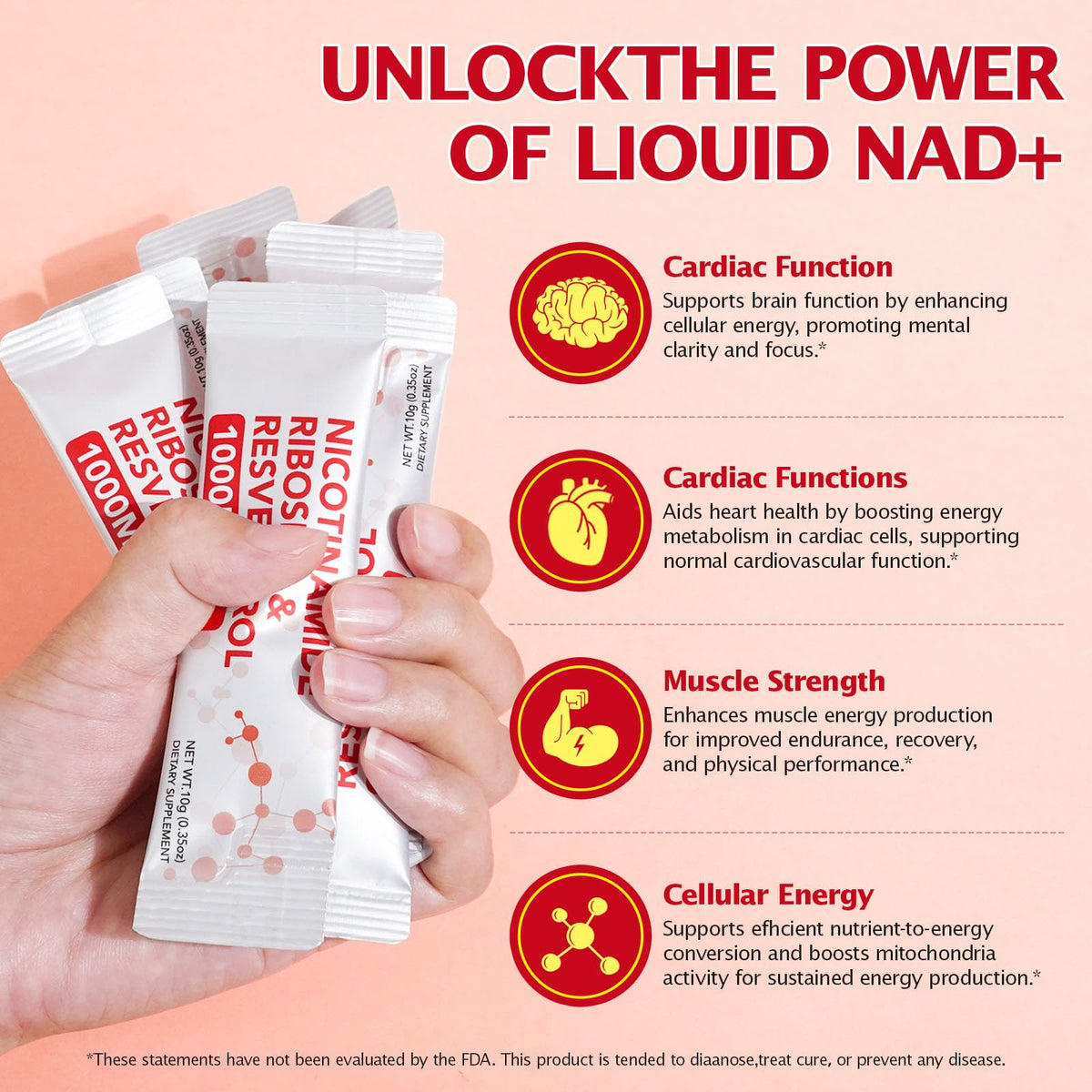 NAD+ Supplement 1000mg Liquid Packets 21pcs, Nicotinamide Riboside Resveratrol, NAD Supplements for Women Men, Anti-Aging, Repairs Cells, Support Natural Vitality NyloriaineBuy Supplements Australia