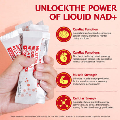NAD+ Supplement 1000mg Liquid Packets 21pcs, Nicotinamide Riboside Resveratrol, NAD Supplements for Women Men, Anti-Aging, Repairs Cells, Support Natural Vitality NyloriaineBuy Supplements Australia