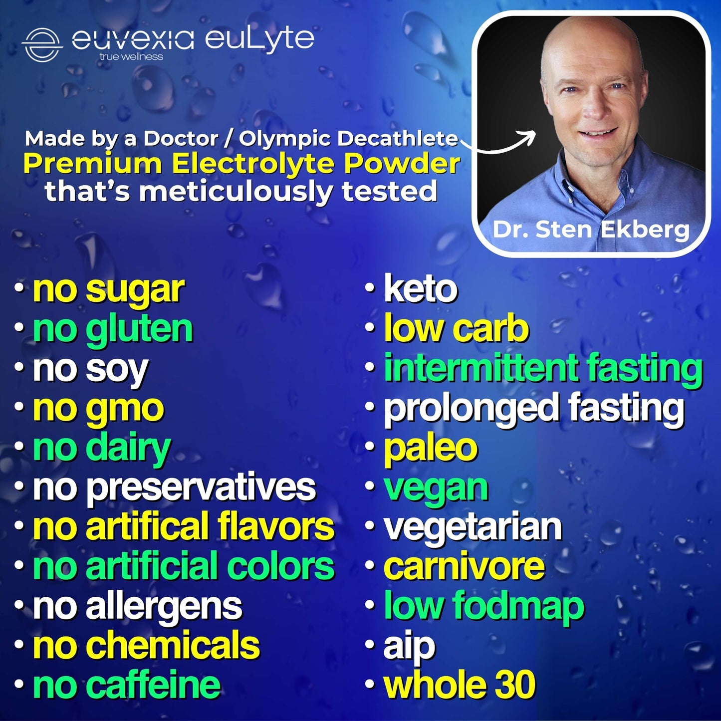 Dr Ekberg euLyte Instant Hydration Electrolytes Powder Zero Sugar Carb Calorie Lemon Lime Drink Mix • 80+ Minerals Magnesium Potassium Calcium Trace Minerals