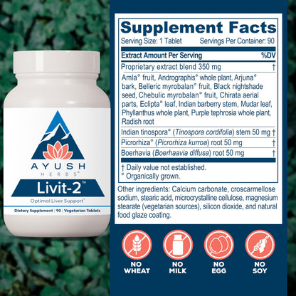 Ayush Herbs Livit-2 - Liver Care, Liver Support Supplement for Women & Men with Andrographis & Picrorhiza, Liver Pills Made with Organic Ingredients - 90 Servings