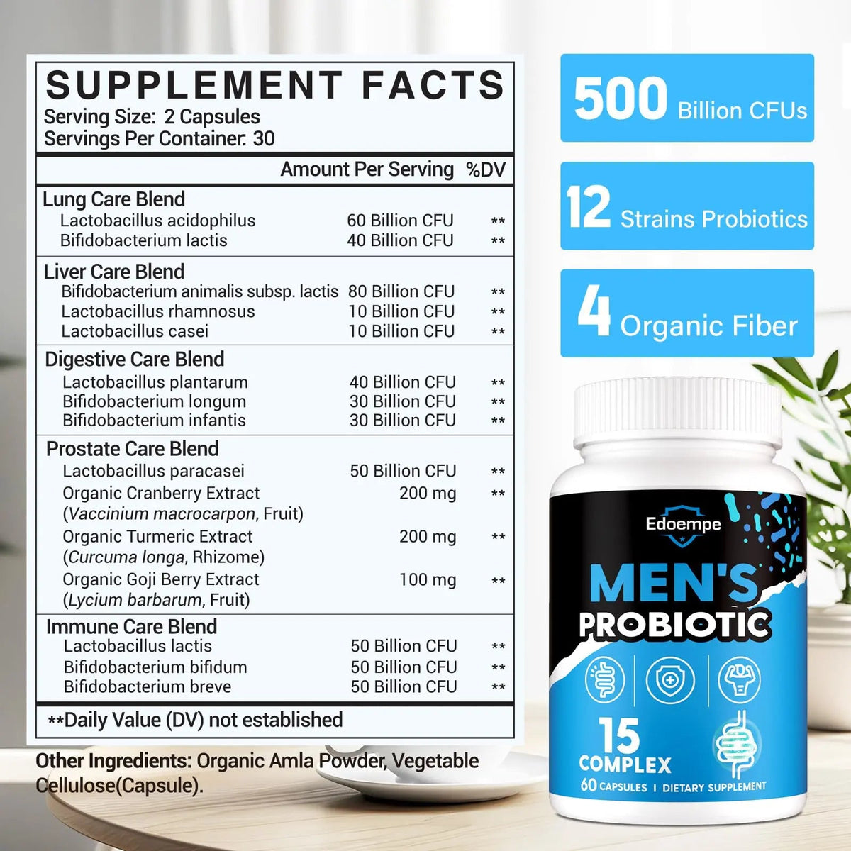 Probiotics for Men, 500 Billion CFUs 12 Strains, Mens Probiotics for Gut Health*, Digestive Health*, Energy, Prostate & Urinary Tract*, with Cranberry, Goji, Turmeric & Amla, Shelf Stable, 60 Caps Edoempe buy supplements Au